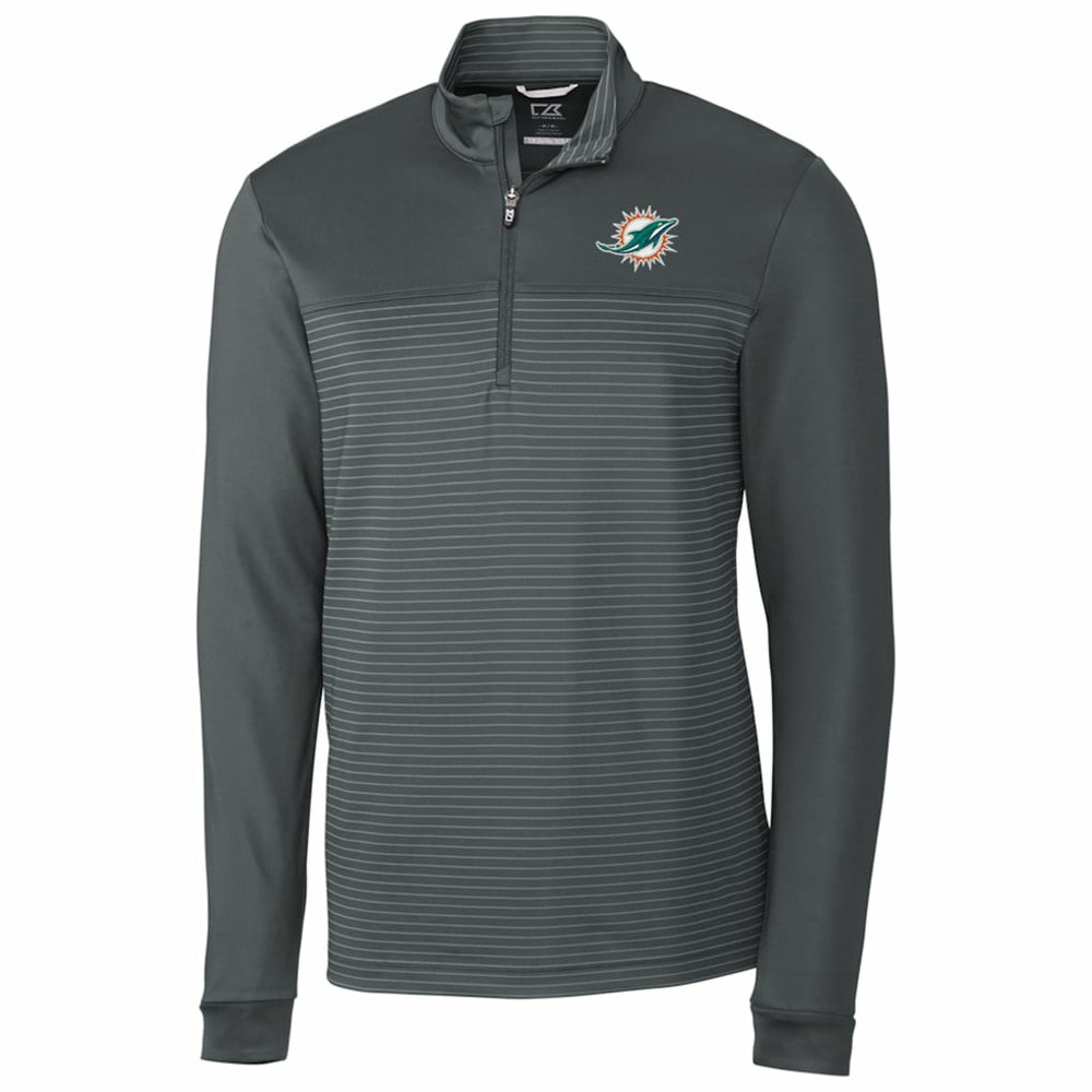 Miami Dolphins Cutter & Buck Traverse Stripe Quarter-Zip Pullover Jacket Gray | NFL