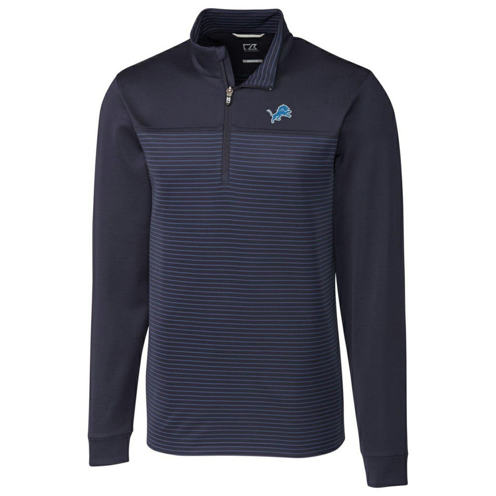 Detroit Lions Cutter & Buck Traverse Stripe Quarter-Zip Pullover Jacket Navy | NFL