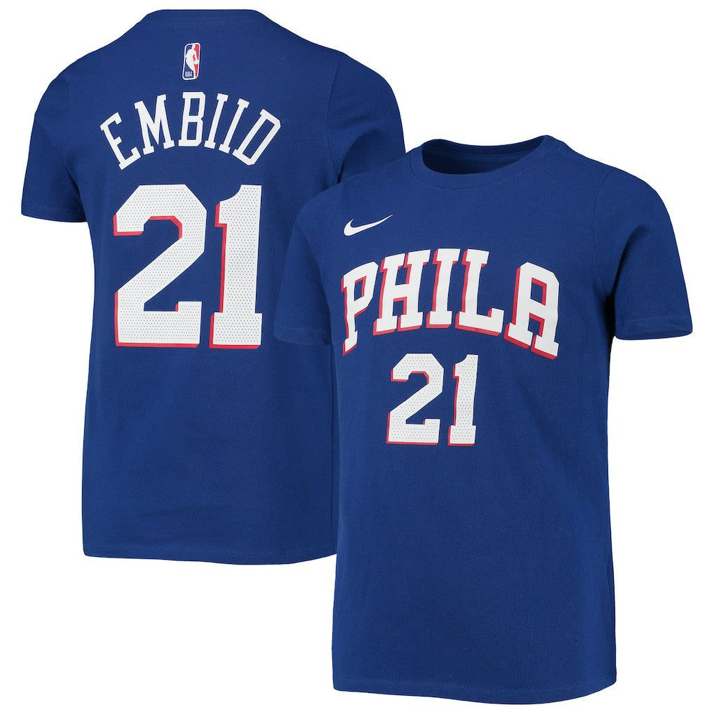 Joel Embiid Philadelphia 76ers Youth Logo Name & Number Performance T-Shirt Royal - NBA