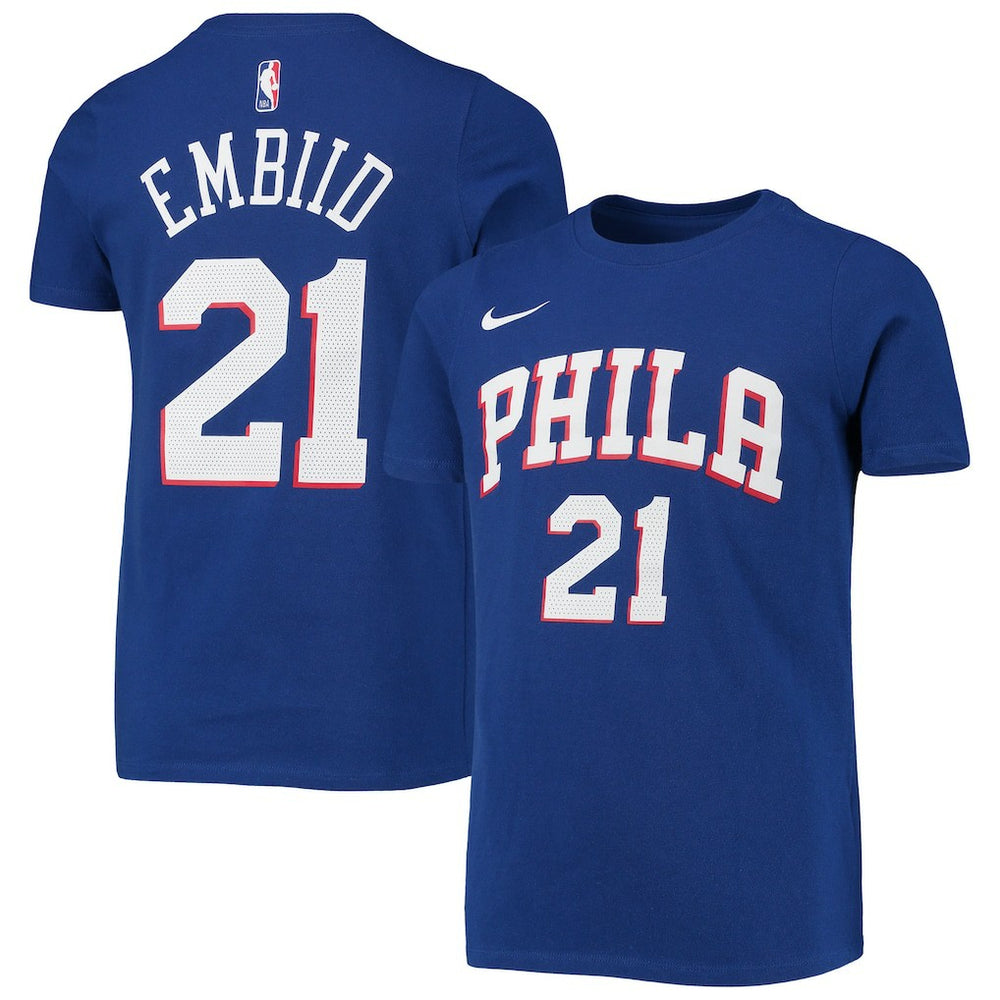 Joel Embiid Philadelphia 76ers Youth Logo Name & Number Performance T-Shirt Royal - NBA