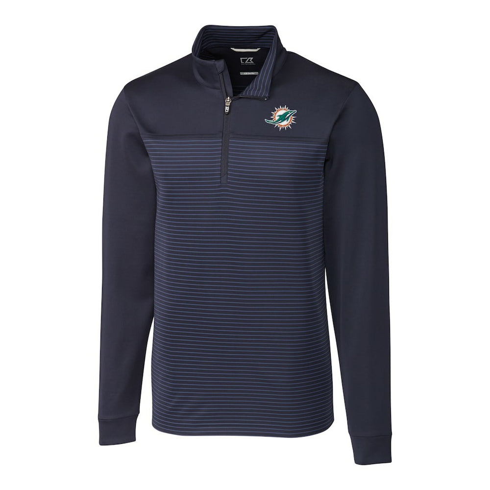 Miami Dolphins Cutter & Buck Big & Tall Traverse Stripe Quarter-Zip Pullover Jacket Navy | NFL