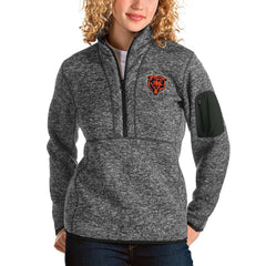 Chicago Bears Antigua Women's Bear Head Fortune Half-Zip Pullover Jacket Heather Charcoal | NFL