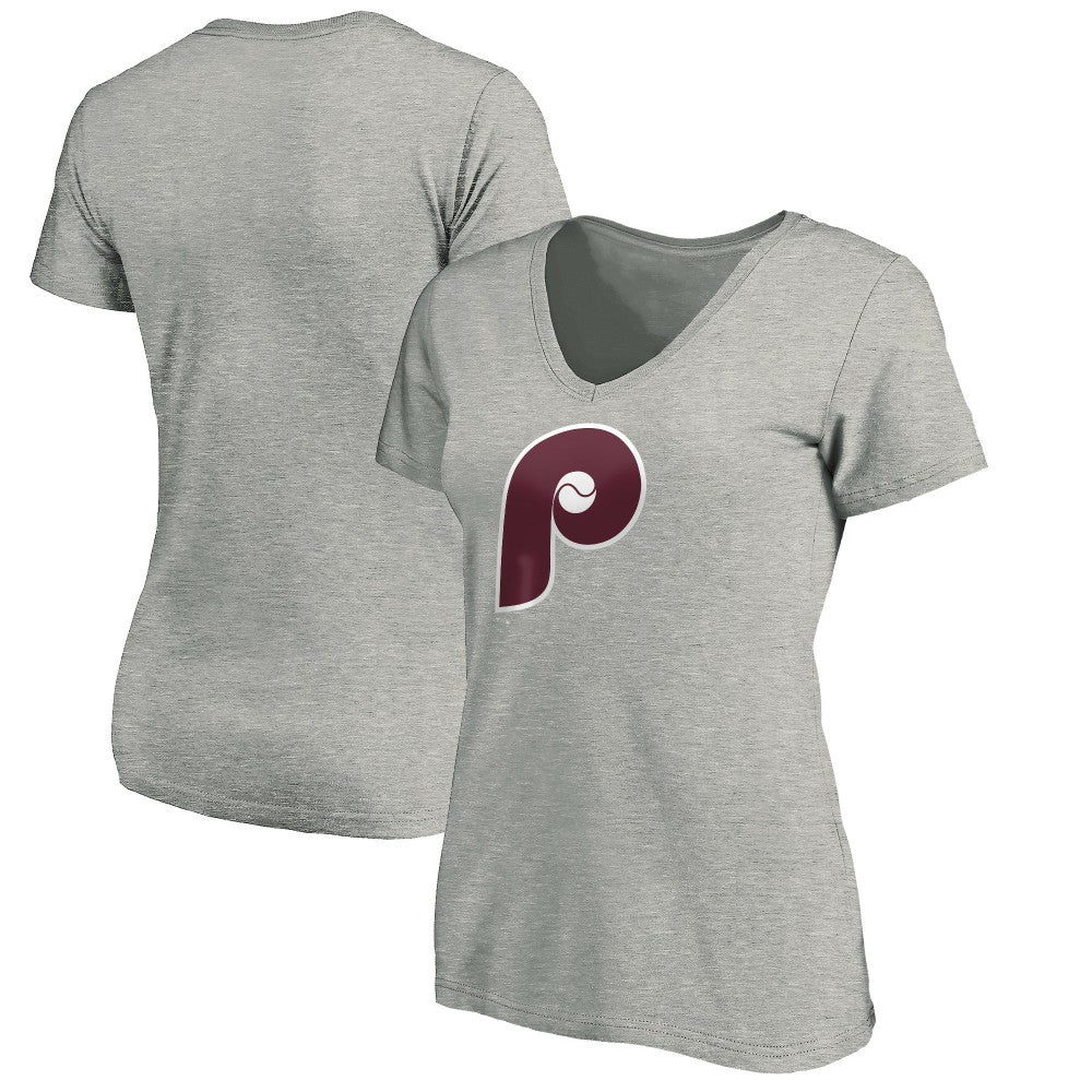 Philadelphia Phillies Women's Cooperstown Collection Huntington Logo V-Neck T-Shirt - MLB