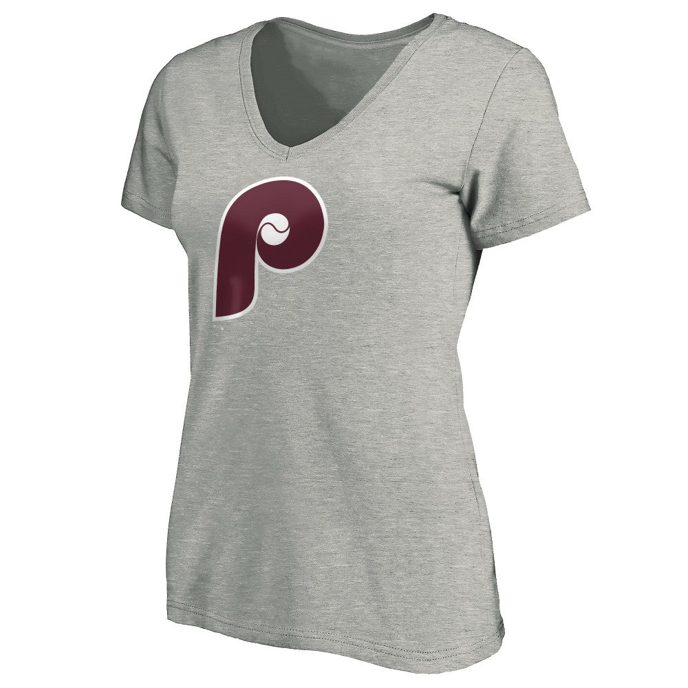 Philadelphia Phillies Women's Cooperstown Collection Huntington Logo V-Neck T-Shirt - MLB