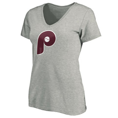 Philadelphia Phillies Women's Cooperstown Collection Huntington Logo V-Neck T-Shirt - MLB