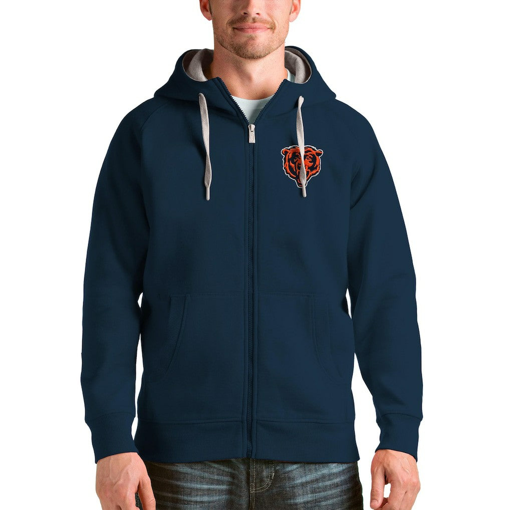 Chicago Bears Antigua Bear Head Victory Full-Zip Hoodie Navy | NFL