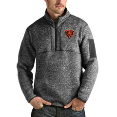 Chicago Bears Antigua Bear Head Fortune Quarter-Zip Pullover Jacket Heathered Charcoal | NFL