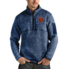Chicago Bears Antigua Bear Head Fortune Quarter-Zip Pullover Jacket Heather Navy | NFL