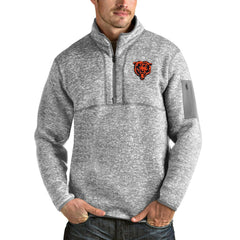 Chicago Bears Antigua Bear Head Fortune Quarter-Zip Pullover Jacket Heather Gray | NFL