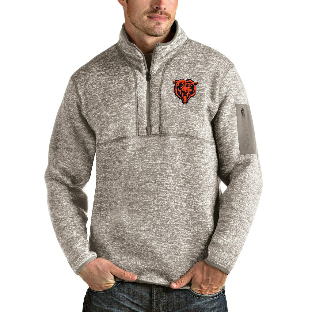 Chicago Bears Antigua Bear Head Fortune Quarter-Zip Pullover Jacket Oatmeal | NFL
