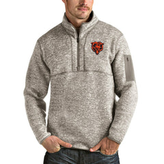 Chicago Bears Antigua Bear Head Fortune Quarter-Zip Pullover Jacket Oatmeal | NFL