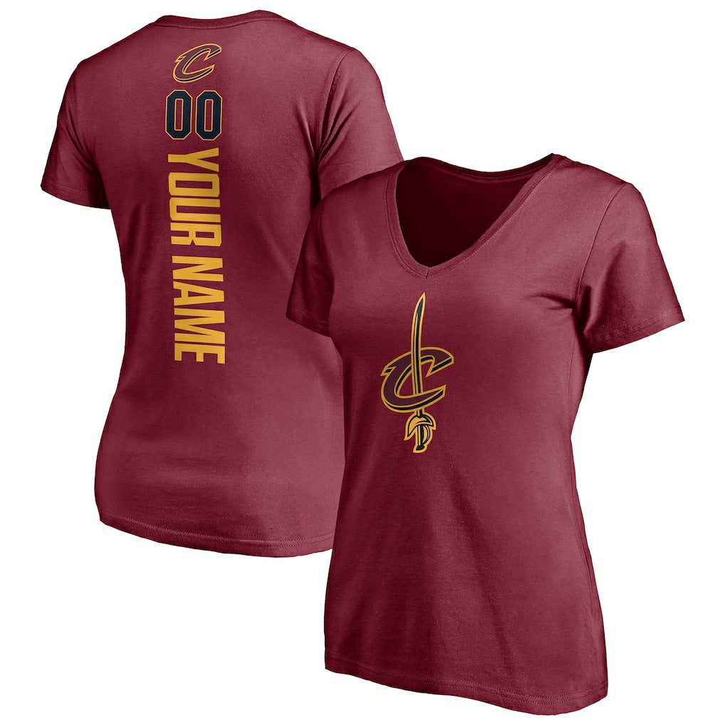 Cleveland Cavaliers Women's Playmaker Personalized Name & Number V-Neck T-Shirt Wine - NBA
