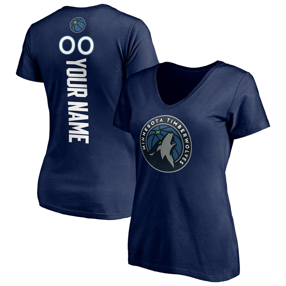 Minnesota Timberwolves Women's Playmaker Personalized Name & Number V-Neck T-Shirt Navy - NBA
