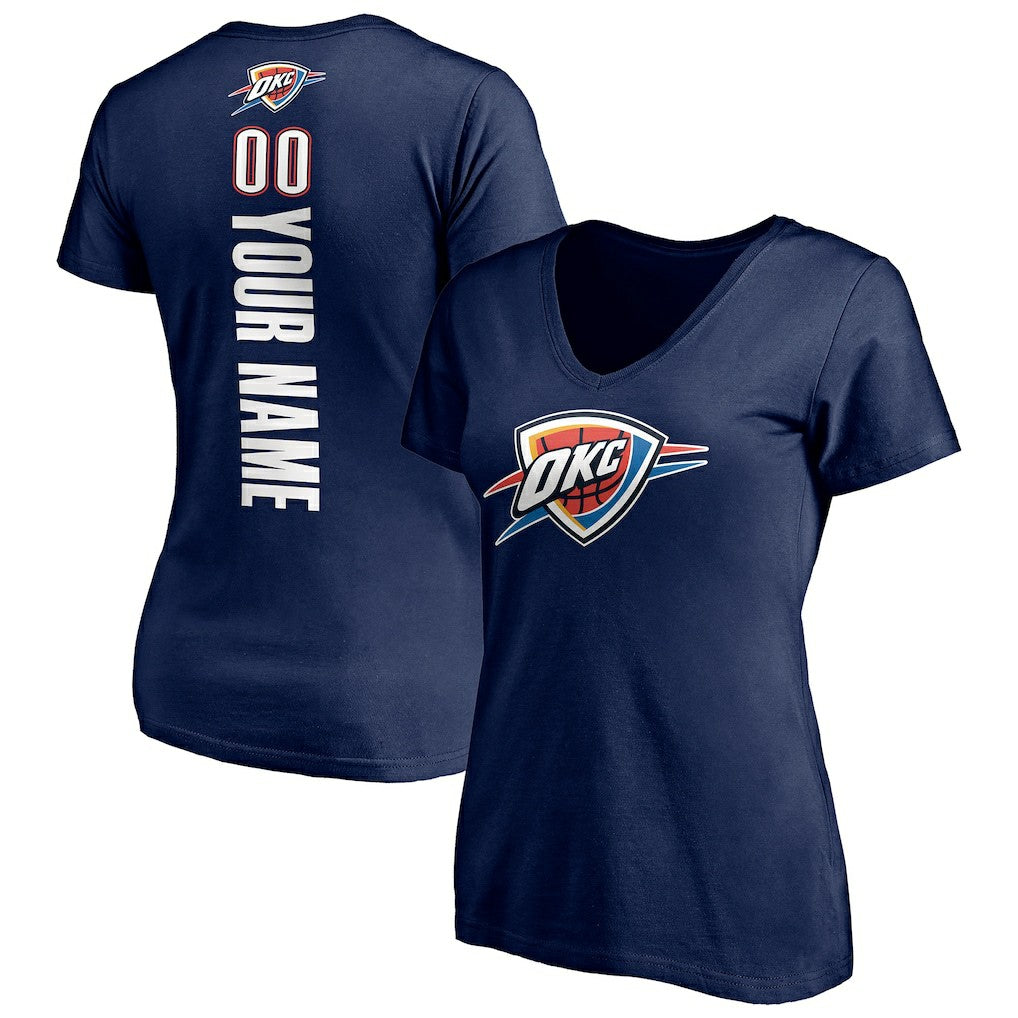 Oklahoma City Thunder Women's Playmaker Personalized Name & Number V-Neck T-Shirt Navy - NBA