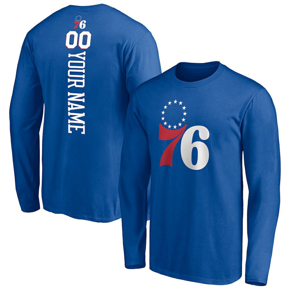 Philadelphia 76ers Playmaker Personalized Name & Number Long Sleeve T-Shirt Royal - NBA