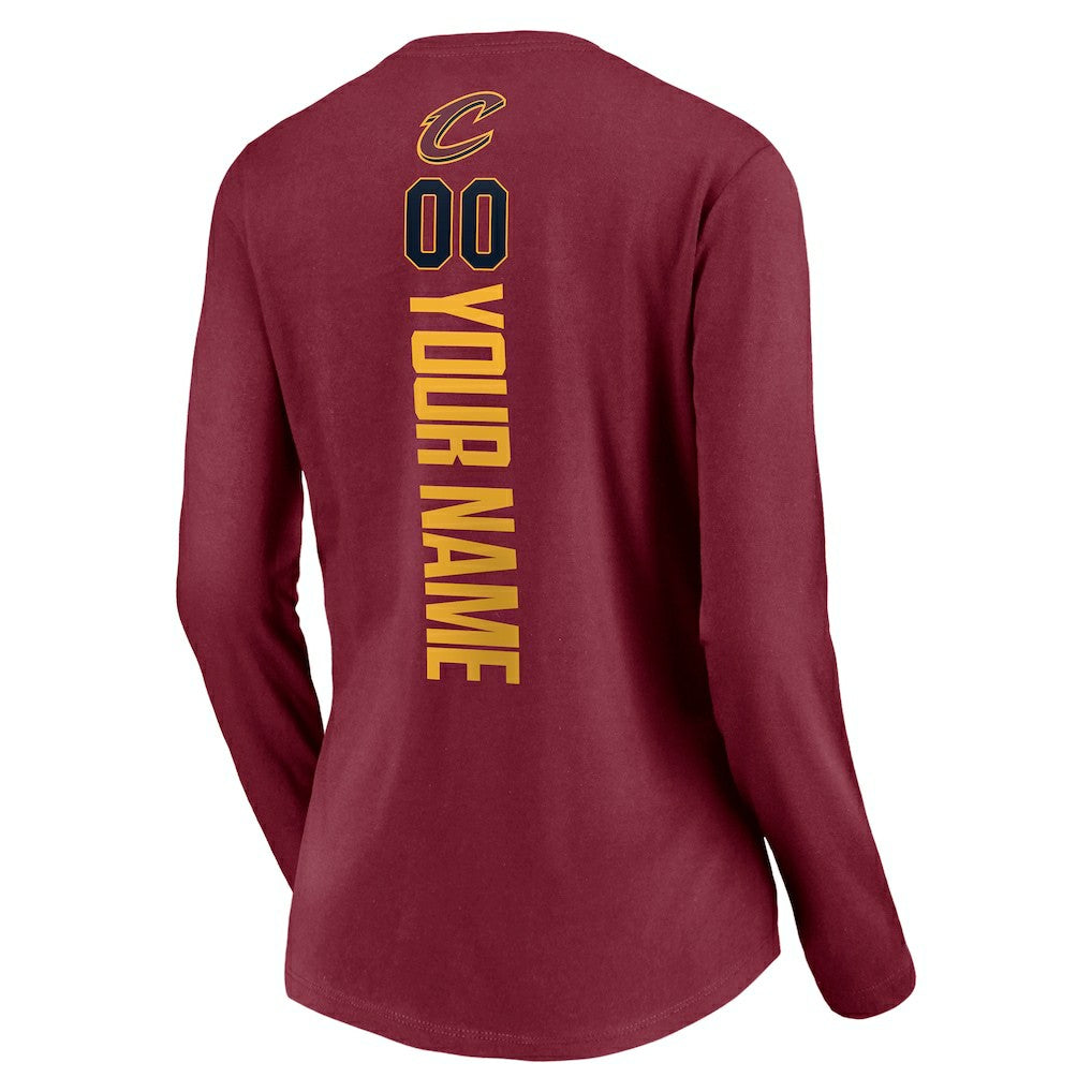 Cleveland Cavaliers Women's Playmaker Personalized Name & Number Long Sleeve V-Neck T-Shirt Wine - NBA
