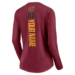 Cleveland Cavaliers Women's Playmaker Personalized Name & Number Long Sleeve V-Neck T-Shirt Wine - NBA