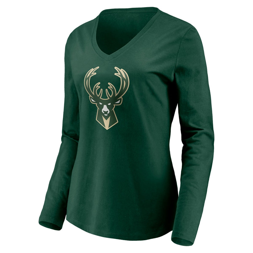 Milwaukee Bucks Women's Playmaker Personalized Name & Number Long Sleeve V-Neck T-Shirt Hunter Green - NBA