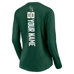 Milwaukee Bucks Women's Playmaker Personalized Name & Number Long Sleeve V-Neck T-Shirt Hunter Green - NBA