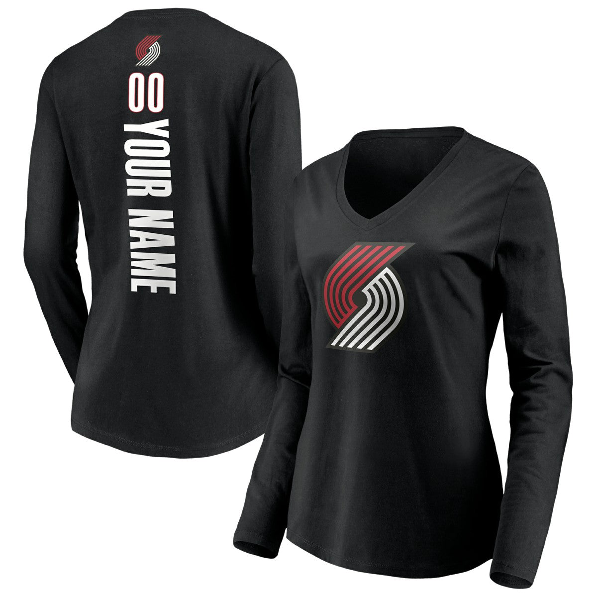 Portland Trail Blazers Women's Playmaker Personalized Name & Number Long Sleeve V-Neck T-Shirt Black - NBA