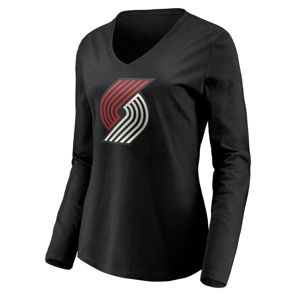 Portland Trail Blazers Women's Playmaker Personalized Name & Number Long Sleeve V-Neck T-Shirt Black - NBA