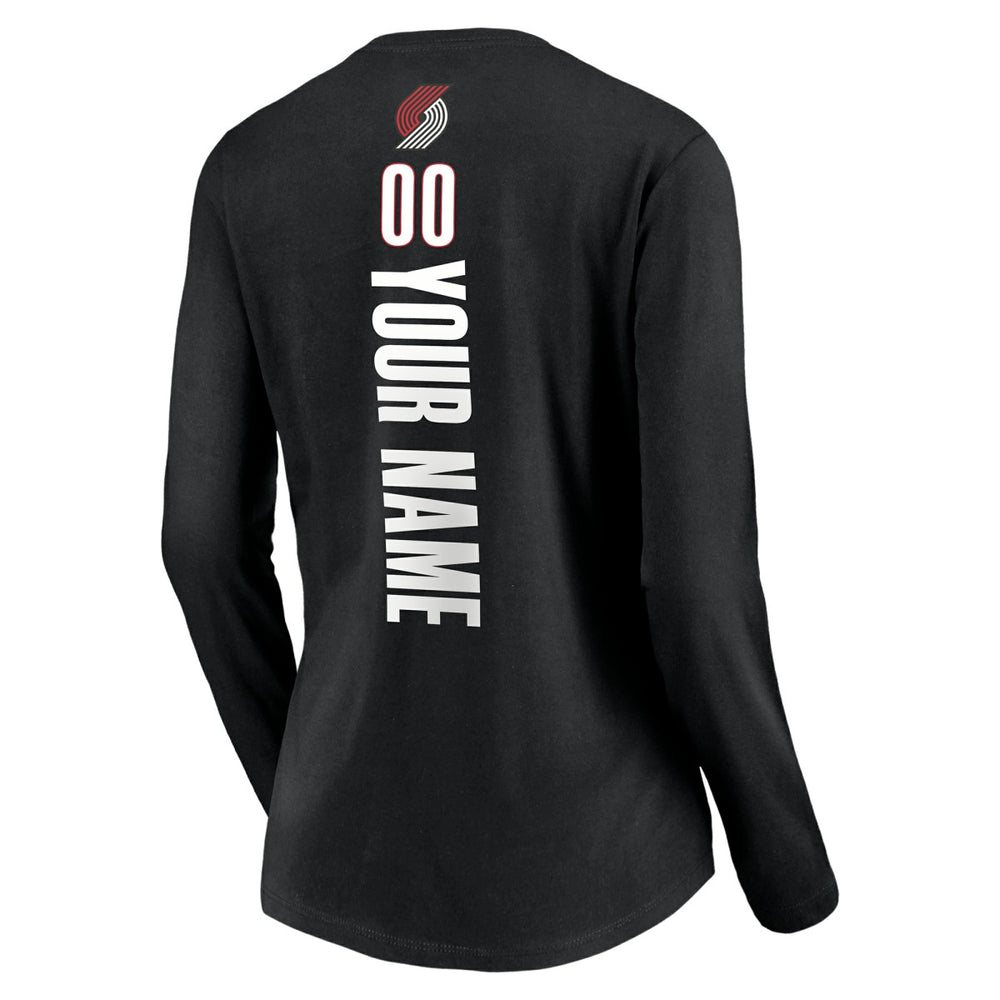 Portland Trail Blazers Women's Playmaker Personalized Name & Number Long Sleeve V-Neck T-Shirt Black - NBA