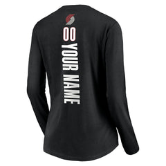 Portland Trail Blazers Women's Playmaker Personalized Name & Number Long Sleeve V-Neck T-Shirt Black - NBA