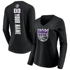 Sacramento Kings Women's Playmaker Personalized Name & Number Long Sleeve V-Neck T-Shirt Black - NBA