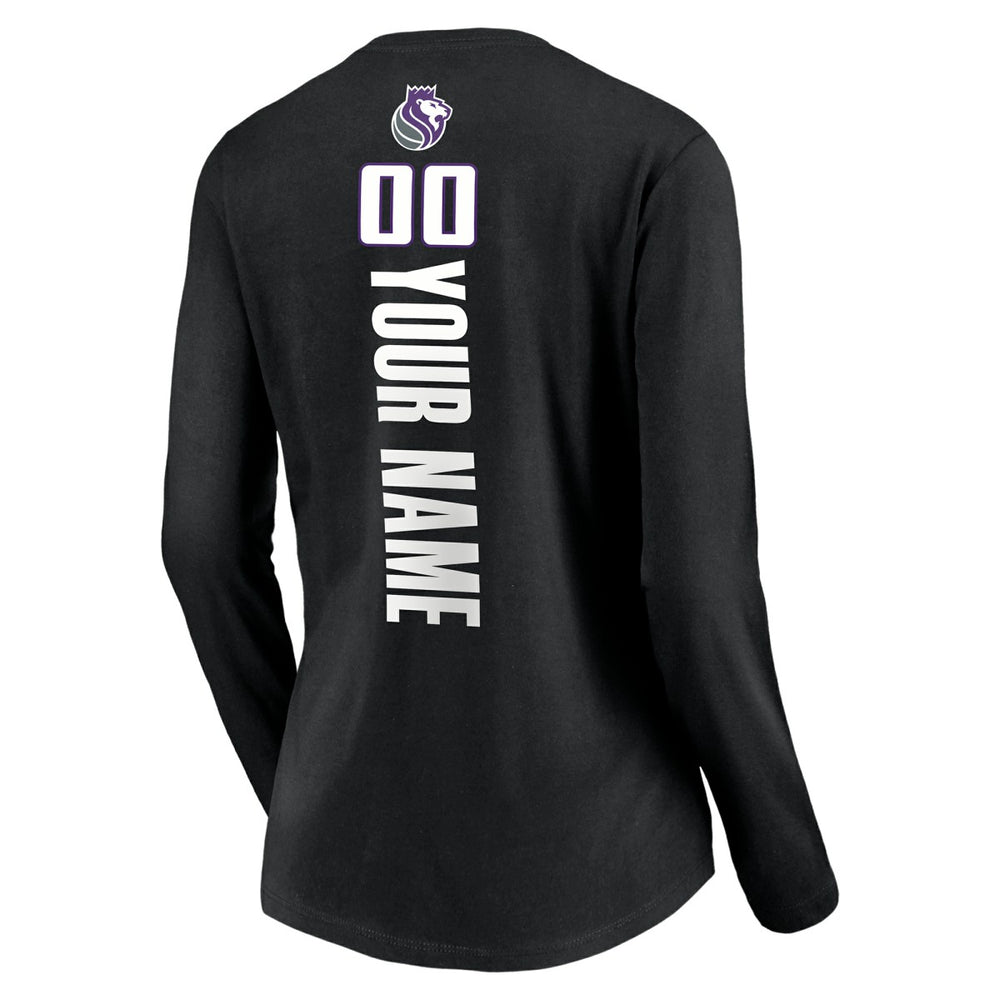 Sacramento Kings Women's Playmaker Personalized Name & Number Long Sleeve V-Neck T-Shirt Black - NBA