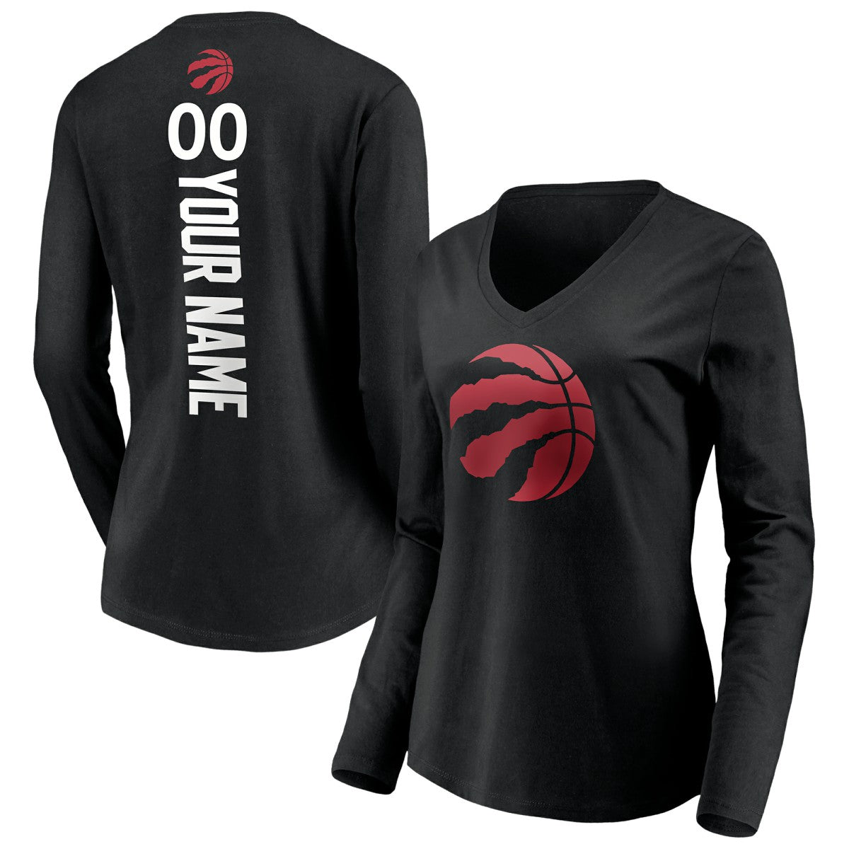 Toronto Raptors Women's Playmaker Personalized Name & Number Long Sleeve V-Neck T-Shirt Black - NBA