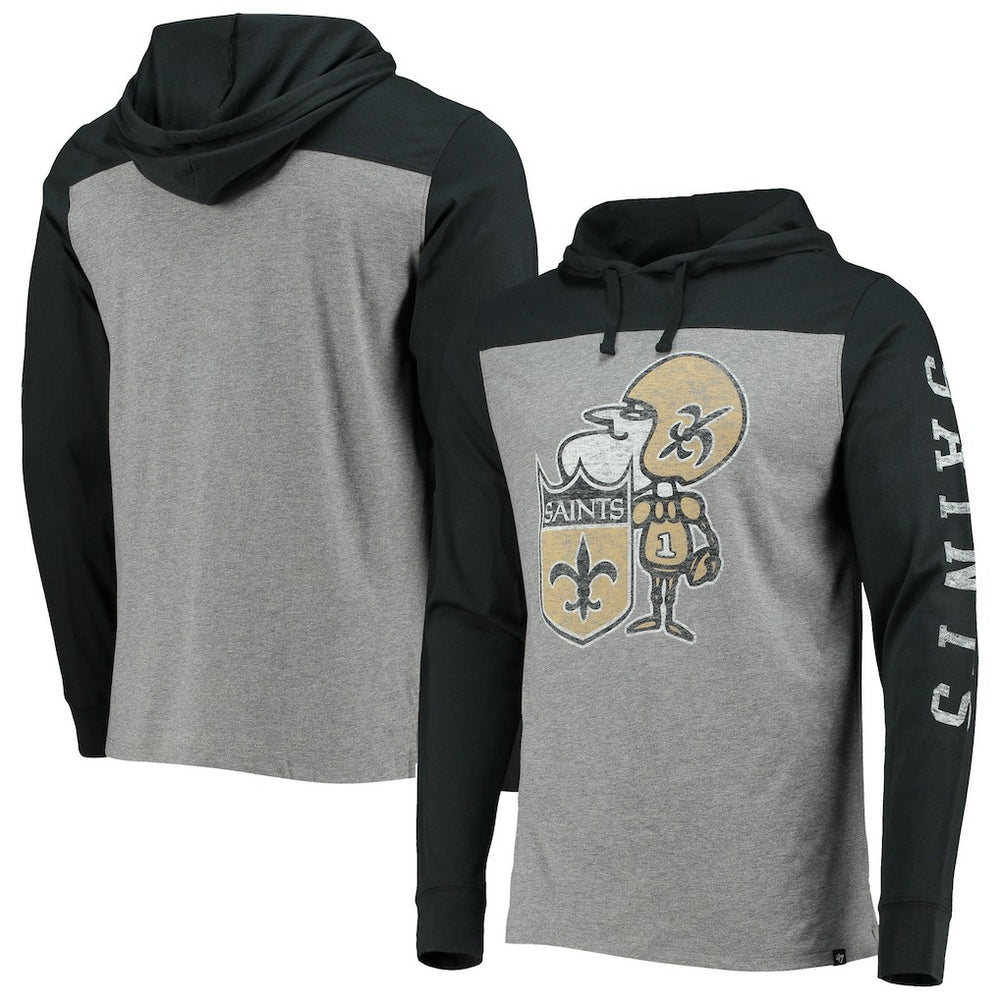 New Orleans Saints '47 Franklin Wooster Throwback Long Sleeve Hoodie T-Shirt Heathered Gray | 47 brand