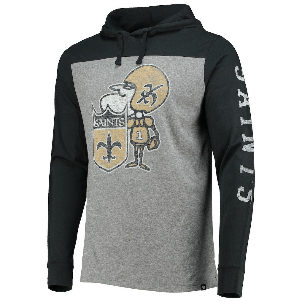 New Orleans Saints '47 Franklin Wooster Throwback Long Sleeve Hoodie T-Shirt Heathered Gray | 47 brand