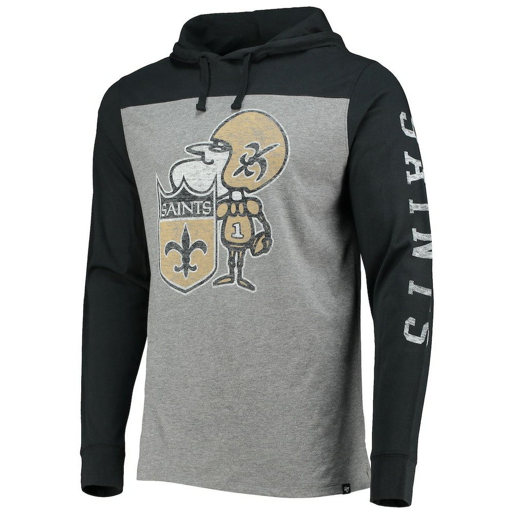 New Orleans Saints '47 Franklin Wooster Throwback Long Sleeve Hoodie T-Shirt Heathered Gray | 47 brand