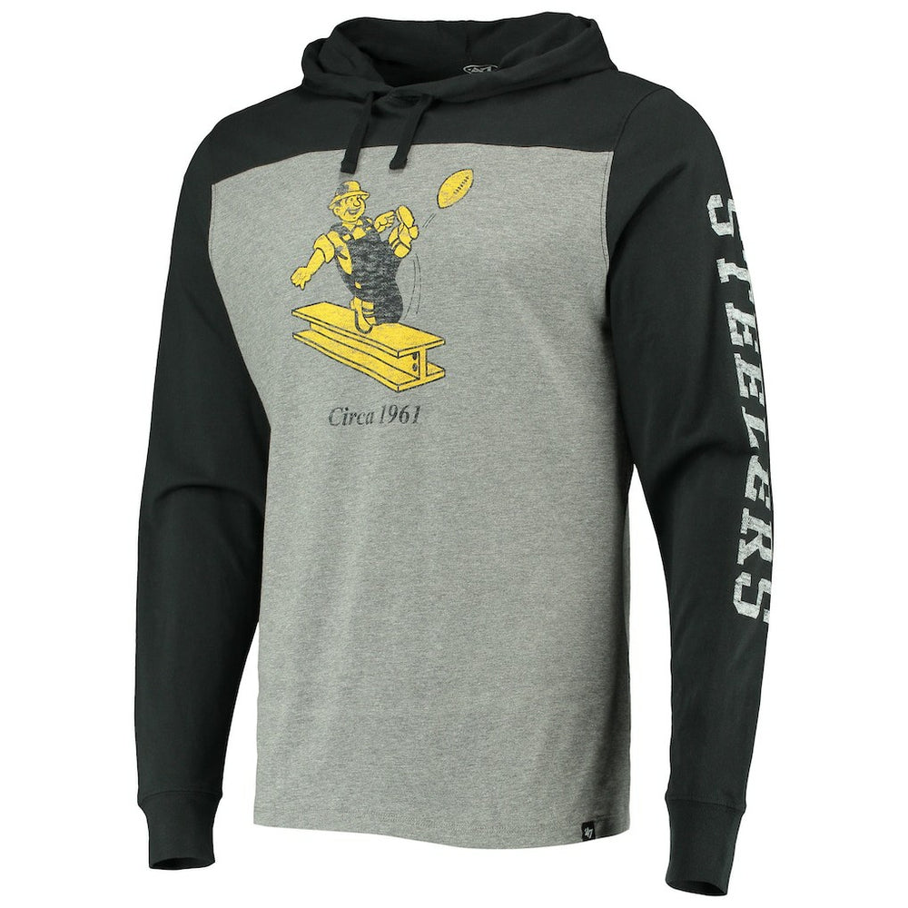 Pittsburgh Steelers '47 Franklin Wooster Throwback Long Sleeve Hoodie T-Shirt Heathered Gray | 47 brand