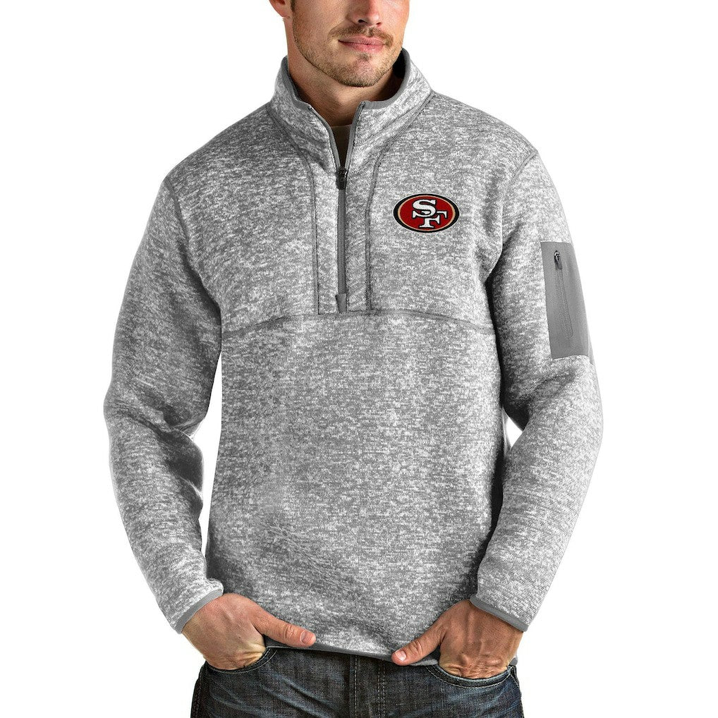San Francisco 49ers Antigua Team Logo Fortune Quarter-Zip Pullover Jacket Heather Gray | NFL
