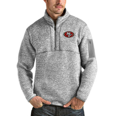 San Francisco 49ers Antigua Team Logo Fortune Quarter-Zip Pullover Jacket Heather Gray | NFL