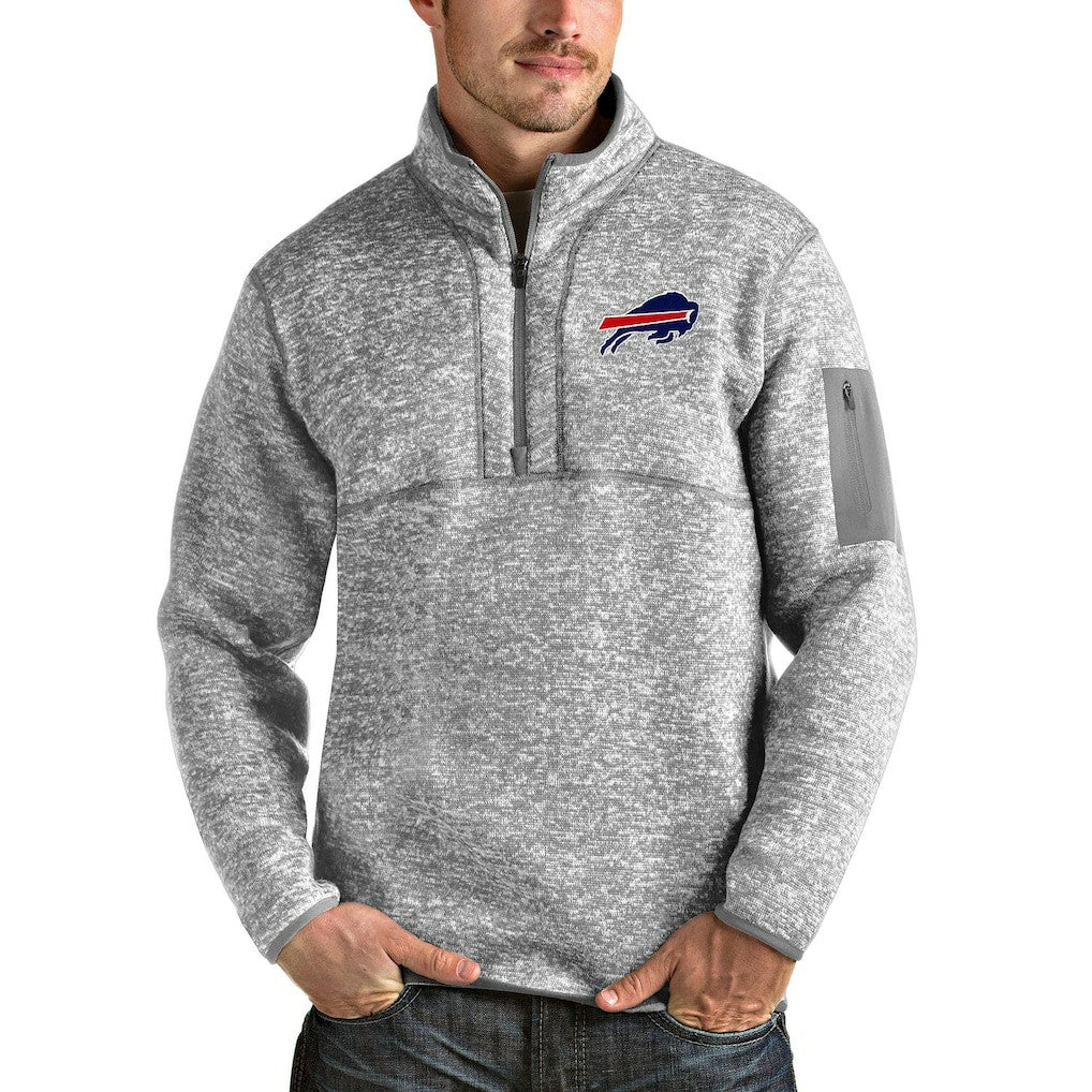 Buffalo Bills Antigua Team Logo Fortune Quarter-Zip Pullover Jacket Heather Gray | NFL