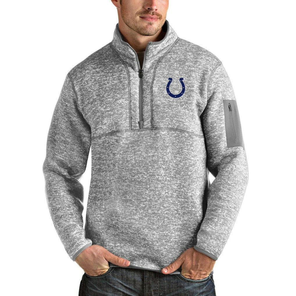 Indianapolis Colts Antigua Team Logo Fortune Quarter-Zip Pullover Jacket Heather Gray | NFL