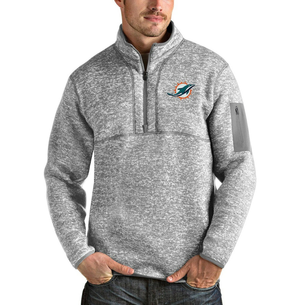 Miami Dolphins Antigua Team Logo Fortune Quarter-Zip Pullover Jacket Heather Gray | NFL