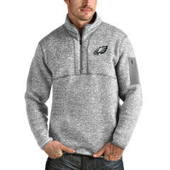 Philadelphia Eagles Antigua Team Logo Fortune Quarter-Zip Pullover Jacket Heather Gray | NFL