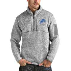 Detroit Lions Antigua Team Logo Fortune Quarter-Zip Pullover Jacket Heather Gray | NFL