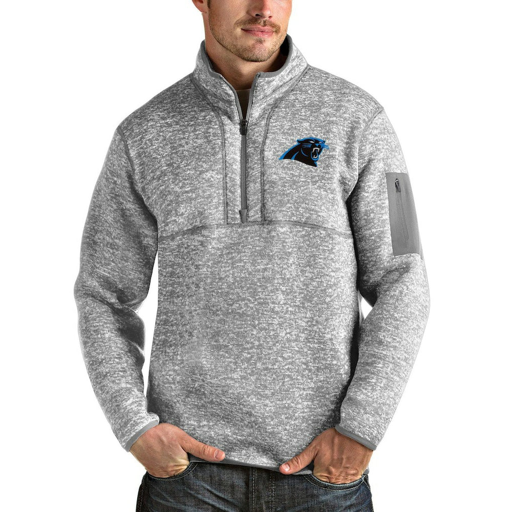 Carolina Panthers Antigua Team Logo Fortune Quarter-Zip Pullover Jacket Heather Gray | NFL