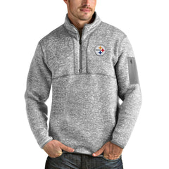 Pittsburgh Steelers Antigua Team Logo Fortune Quarter-Zip Pullover Jacket Heather Gray | NFL