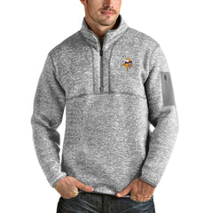 Minnesota Vikings Antigua Team Logo Fortune Quarter-Zip Pullover Jacket Heather Gray | NFL