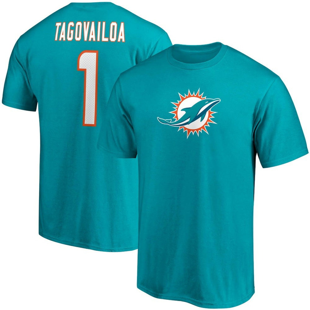 Tua Tagovailoa Miami Dolphins Player Icon Name & Number T-Shirt Aqua | Fanatics
