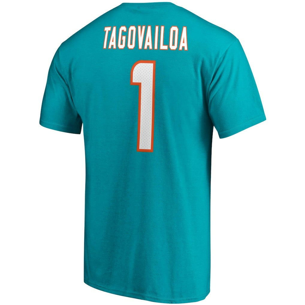Tua Tagovailoa Miami Dolphins Player Icon Name & Number T-Shirt Aqua | Fanatics