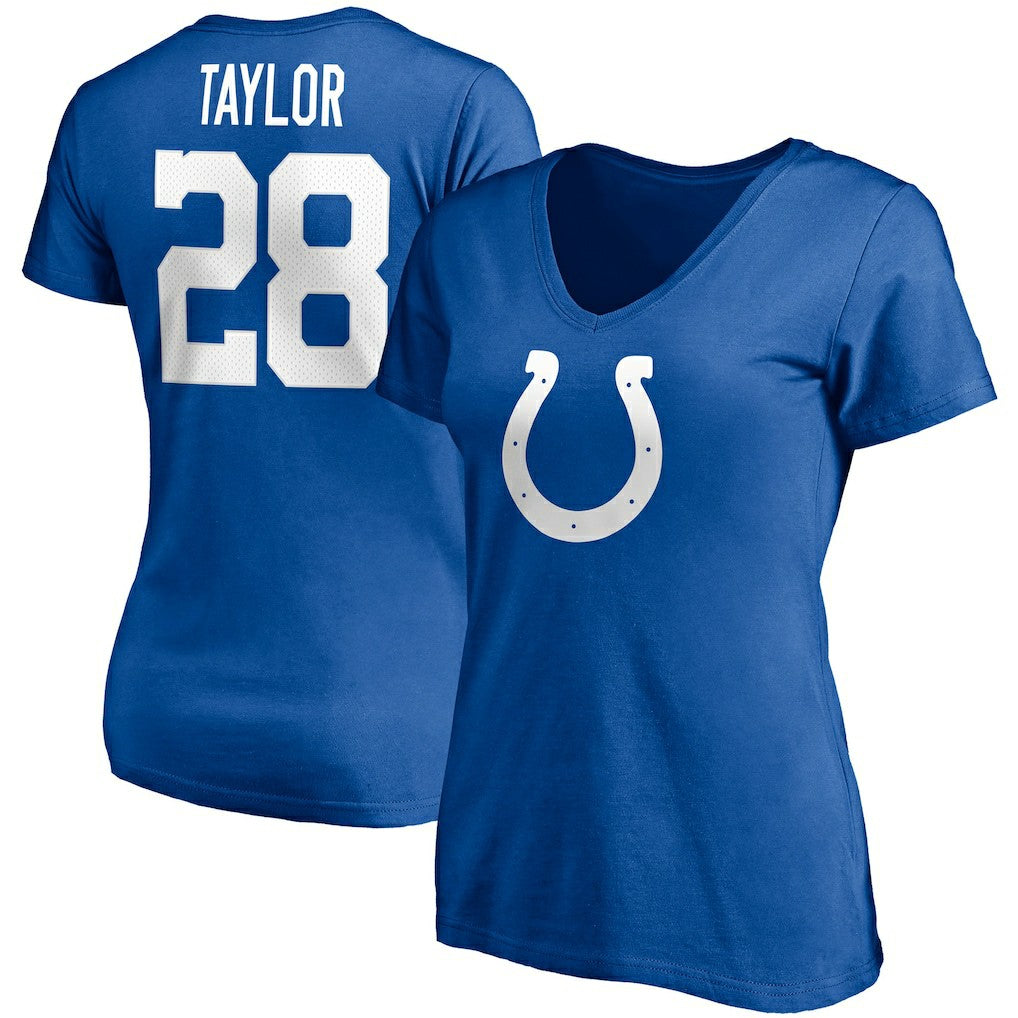 Jonathan Taylor Indianapolis Colts Women's Player Icon Name & Number V-Neck T-Shirt Royal | Fanatics