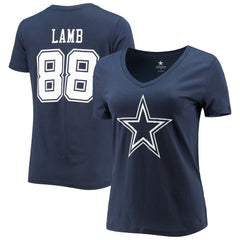 CeeDee Lamb Dallas Cowboys Women's Player Icon Name & Number V-Neck T-Shirt Navy | Fanatics