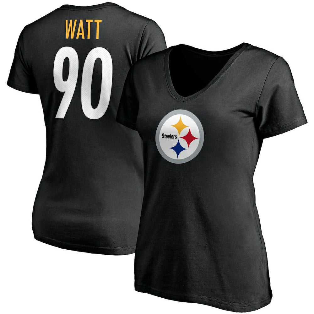 T.J. Watt Pittsburgh Steelers Women's Player Icon Name & Number V-Neck T-Shirt Black | Fanatics