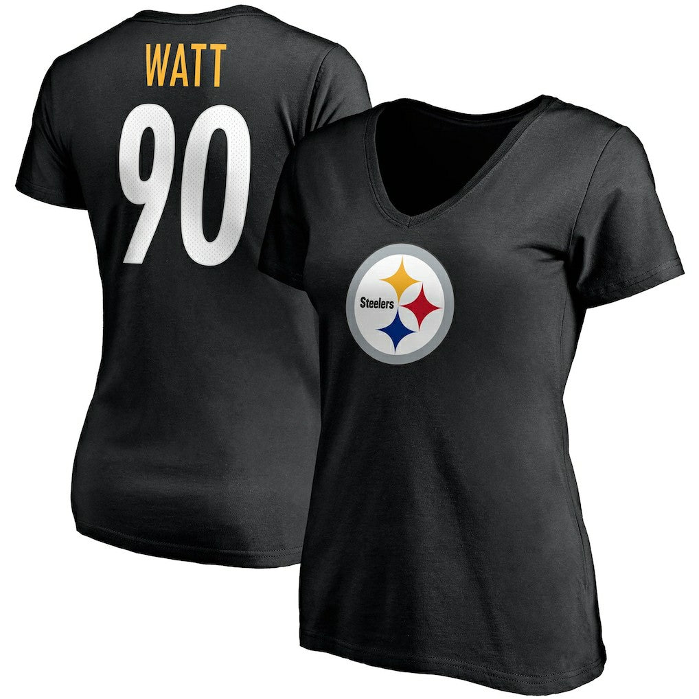 T.J. Watt Pittsburgh Steelers Women's Player Icon Name & Number V-Neck T-Shirt Black | Fanatics